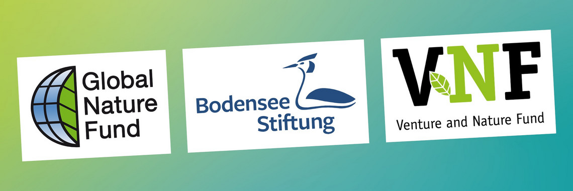 Die Logos des Global Nature Fund, der Bodenseestriftung und des Venture Nature Funds nebeneinander abgebildet.